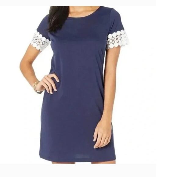 Lilly Pulitzer Hayes True Navy Short Lace Sleeves T-Shirt Dress Size large - Picture 8 of 8